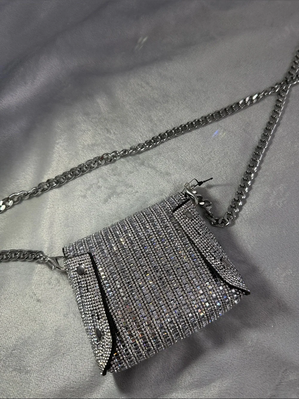 Crystal Embellished Silver Crossbody Bag